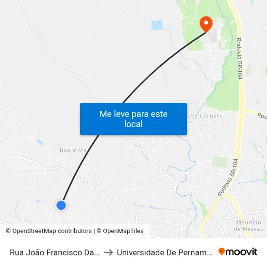 Rua João Francisco Da Silva 260 to Universidade De Pernambuco - UPE map