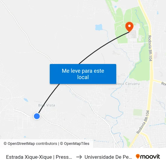 Estrada Xique-Xique | Pressão Total Home Center to Universidade De Pernambuco - UPE map