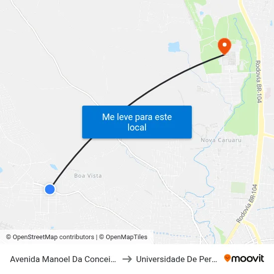 Avenida Manoel Da Conceição Gonçalves 444 to Universidade De Pernambuco - UPE map