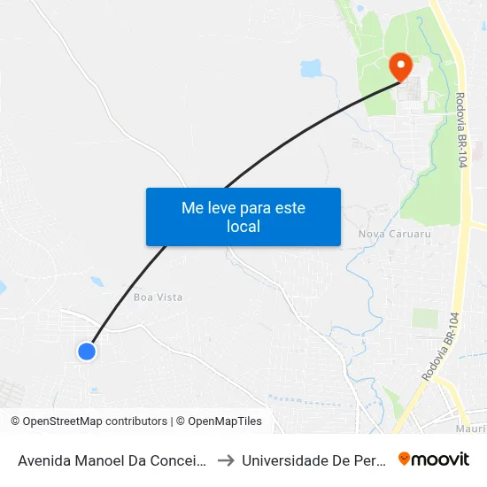 Avenida Manoel Da Conceição Gonçalves 155 to Universidade De Pernambuco - UPE map