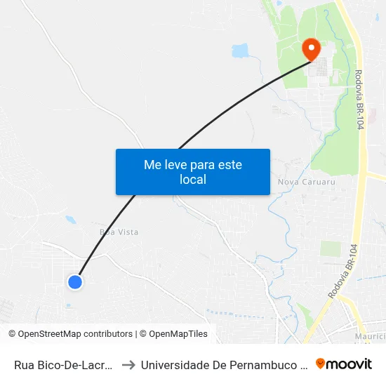 Rua Bico-De-Lacre 20 to Universidade De Pernambuco - UPE map