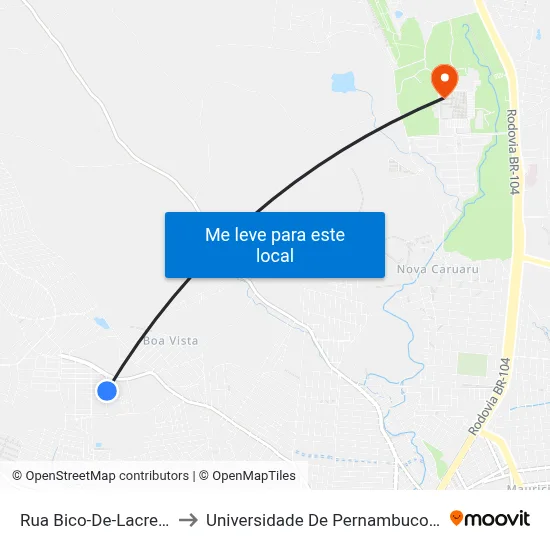 Rua Bico-De-Lacre 130 to Universidade De Pernambuco - UPE map
