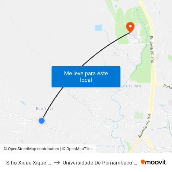 Sitio Xique Xique 930 to Universidade De Pernambuco - UPE map