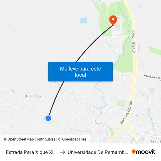 Estrada Para Xique Xique 634 to Universidade De Pernambuco - UPE map