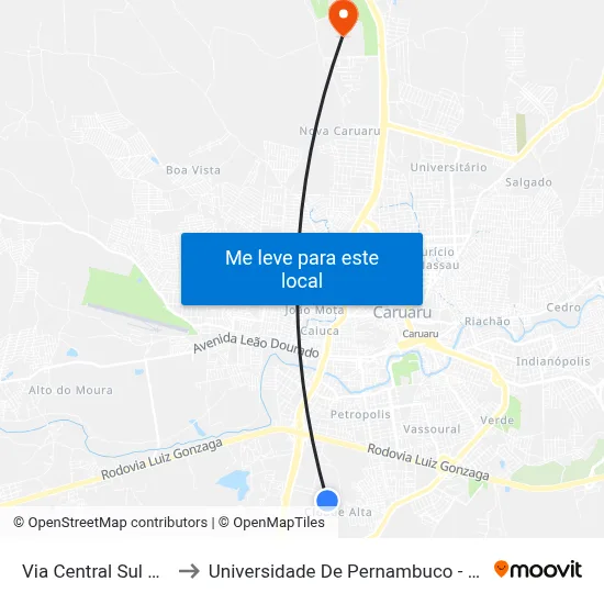 Via Central Sul 804 to Universidade De Pernambuco - UPE map