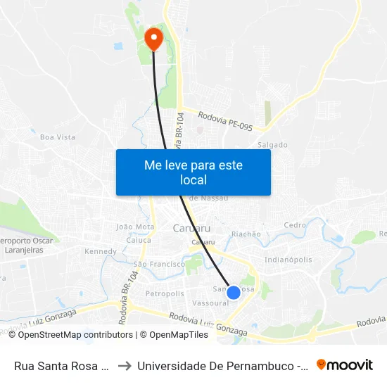 Rua Santa Rosa 957 to Universidade De Pernambuco - UPE map