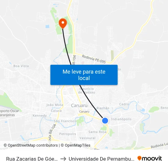 Rua Zacarias De Góes 1100 to Universidade De Pernambuco - UPE map