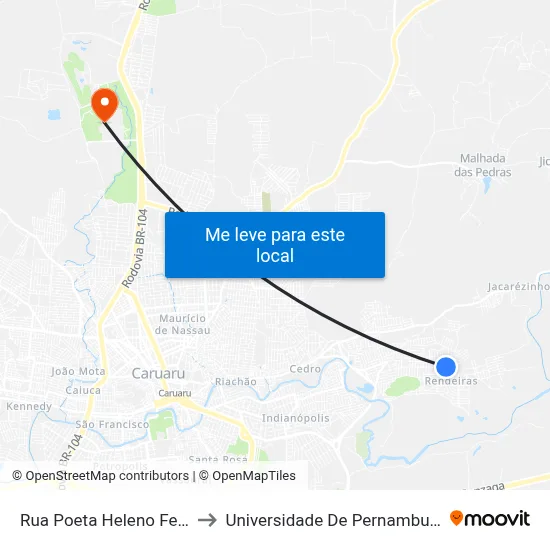 Rua Poeta Heleno Ferreira 6 to Universidade De Pernambuco - UPE map
