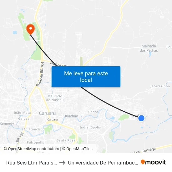 Rua Seis Ltm Paraiso 150 to Universidade De Pernambuco - UPE map