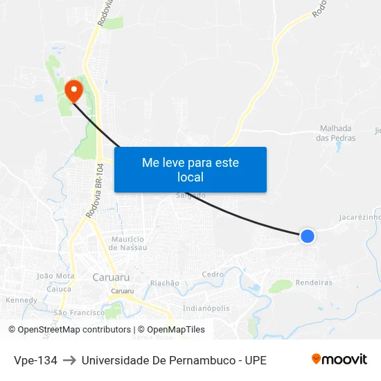 Vpe-134 to Universidade De Pernambuco - UPE map