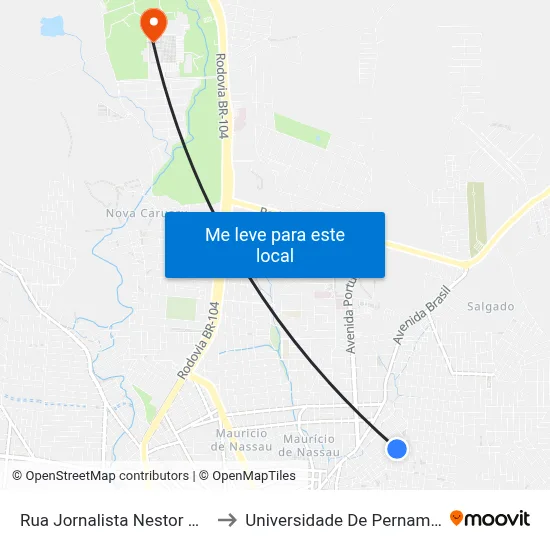 Rua Jornalista Nestor Moreira 679 to Universidade De Pernambuco - UPE map