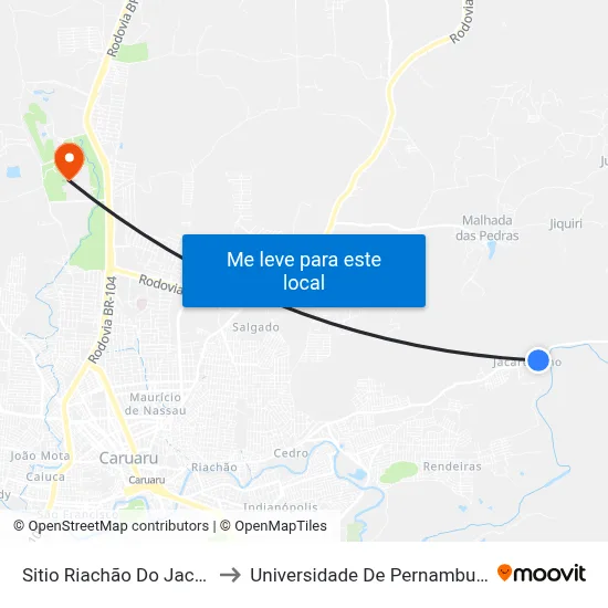 Sitio Riachão Do Jacaré 263 to Universidade De Pernambuco - UPE map
