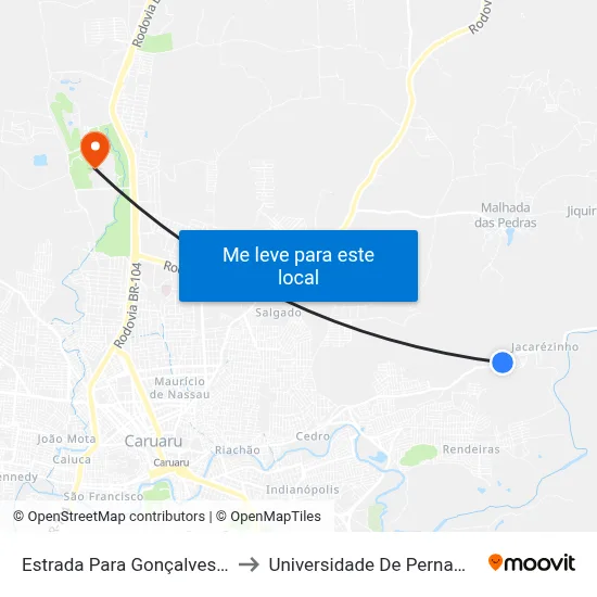 Estrada Para Gonçalves Ferreira 18 to Universidade De Pernambuco - UPE map