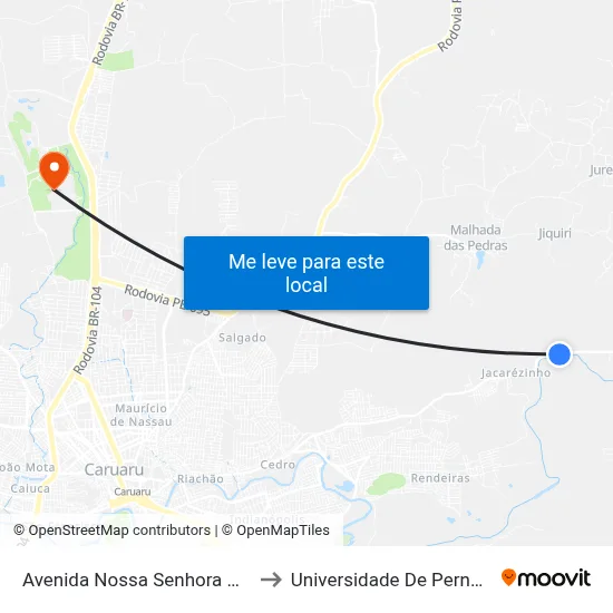 Avenida Nossa Senhora Das Dores 5980 to Universidade De Pernambuco - UPE map