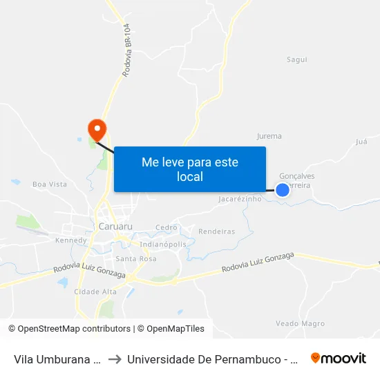 Vila Umburana 96 to Universidade De Pernambuco - UPE map