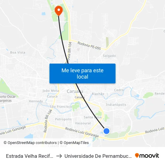 Estrada Velha Recife 440 to Universidade De Pernambuco - UPE map