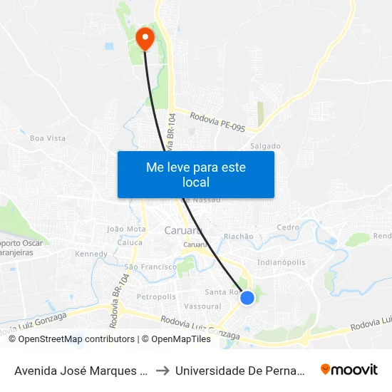 Avenida José Marques Fontes 489 to Universidade De Pernambuco - UPE map