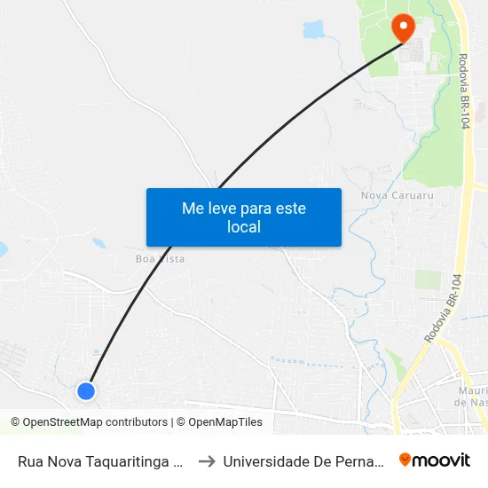 Rua Nova Taquaritinga Do Norte 165 to Universidade De Pernambuco - UPE map