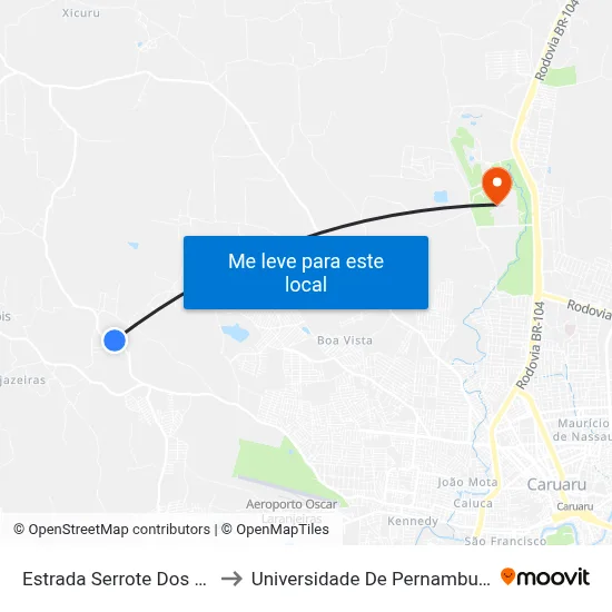 Estrada Serrote Dos Bois 18 to Universidade De Pernambuco - UPE map