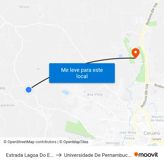 Estrada Lagoa Do Exú 42 to Universidade De Pernambuco - UPE map