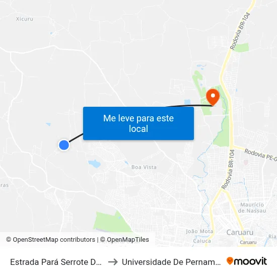 Estrada Pará Serrote Dos Bois 46 to Universidade De Pernambuco - UPE map