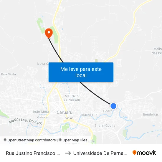 Rua Justino Francisco Da Silva, 878 to Universidade De Pernambuco - UPE map