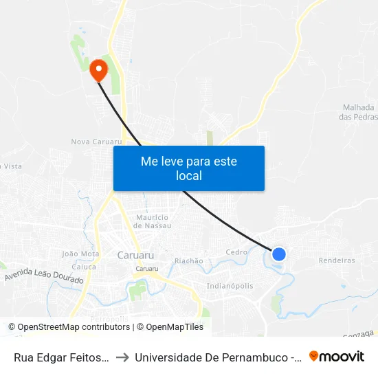 Rua Edgar Feitosa, 6 to Universidade De Pernambuco - UPE map