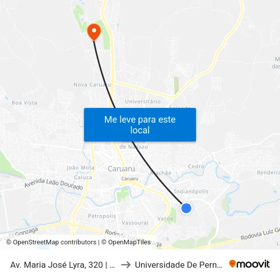 Av. Maria José Lyra, 320 | Unimed Caruaru to Universidade De Pernambuco - UPE map