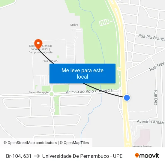 Br-104, 631 to Universidade De Pernambuco - UPE map