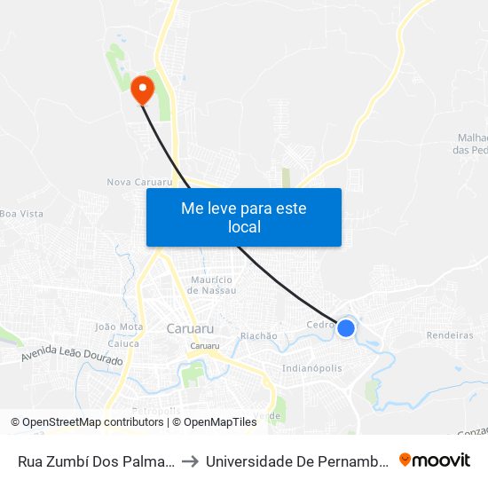 Rua Zumbí Dos Palmares, 163 to Universidade De Pernambuco - UPE map