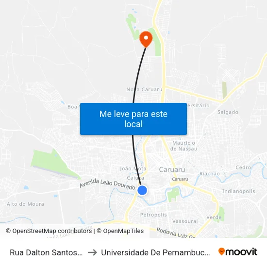 Rua Dalton Santos, S/N - Caruaru to Universidade De Pernambuco - UPE map