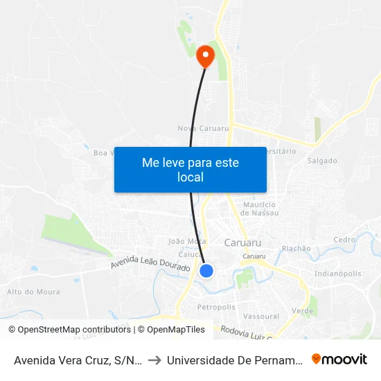 Avenida Vera Cruz, S/N - Caruaru to Universidade De Pernambuco - UPE map