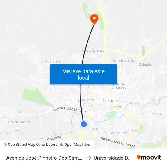 Avenida José Pinheiro Dos Santos | Terminal Rodoviário De Caruaru to Universidade De Pernambuco - UPE map