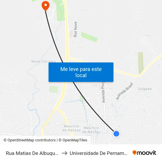 Rua Matias De Albuquerque, 45 to Universidade De Pernambuco - UPE map
