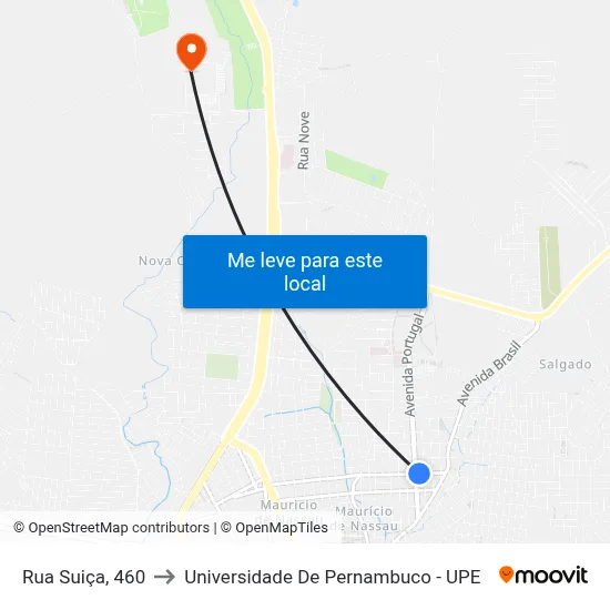 Rua Suiça, 460 to Universidade De Pernambuco - UPE map
