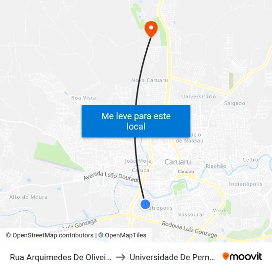 Rua Arquimedes De Oliveira, 95 - Caruaru to Universidade De Pernambuco - UPE map