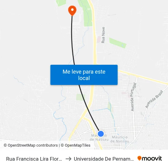 Rua Francisca Líra Florêncio, 928 to Universidade De Pernambuco - UPE map