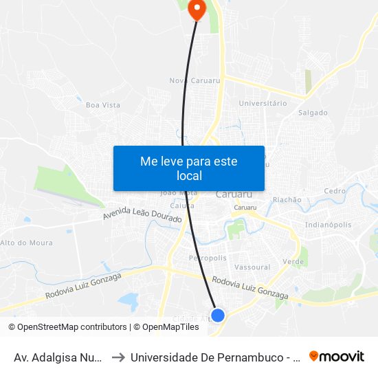 Av. Adalgisa Nunes to Universidade De Pernambuco - UPE map