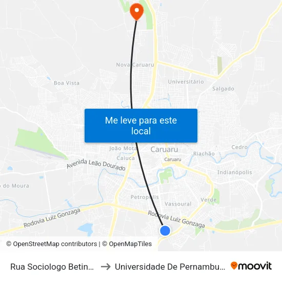 Rua Sociologo Betinho, 256 to Universidade De Pernambuco - UPE map