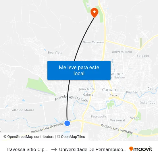 Travessa Sitio Cipo, 52 to Universidade De Pernambuco - UPE map