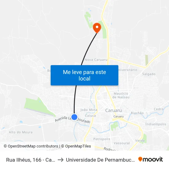 Rua Ilhéus, 166 - Caruaru to Universidade De Pernambuco - UPE map