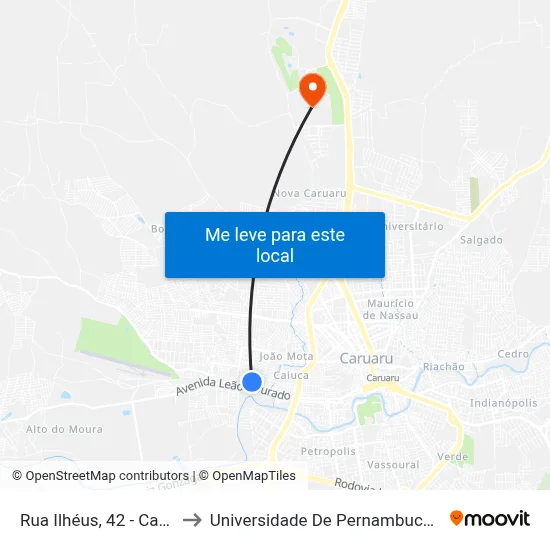 Rua Ilhéus, 42 - Caruaru to Universidade De Pernambuco - UPE map