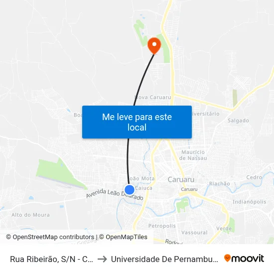 Rua Ribeirão, S/N - Caruaru to Universidade De Pernambuco - UPE map