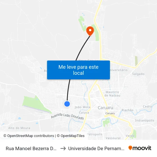 Rua Manoel Bezerra Da Silva, S/N - Caruaru to Universidade De Pernambuco - UPE map