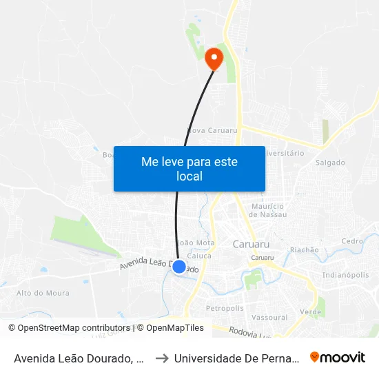 Avenida Leão Dourado, S/N - Caruaru to Universidade De Pernambuco - UPE map
