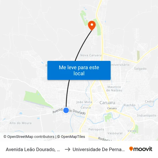 Avenida Leão Dourado, S/N - Caruaru to Universidade De Pernambuco - UPE map