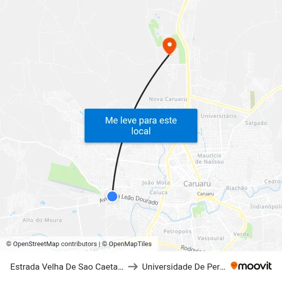 Estrada Velha De Sao Caetano Dist Indust, 2218 to Universidade De Pernambuco - UPE map