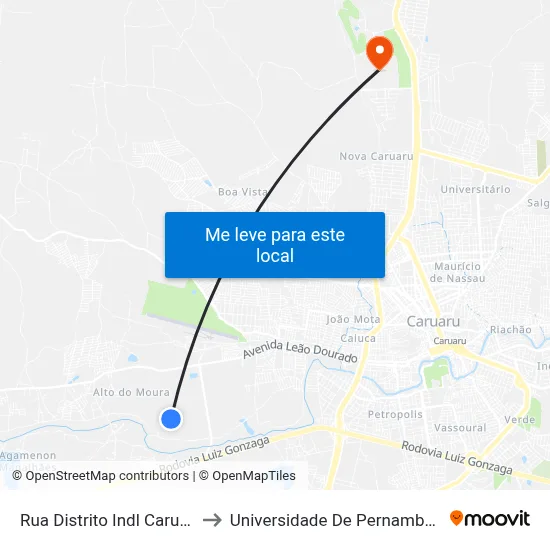 Rua Distrito Indl Caruaru, 501 to Universidade De Pernambuco - UPE map