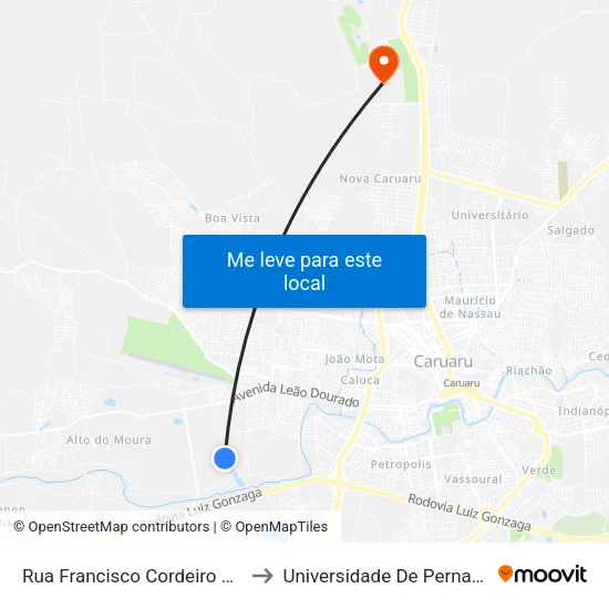 Rua Francisco Cordeiro De Souza, 345 to Universidade De Pernambuco - UPE map