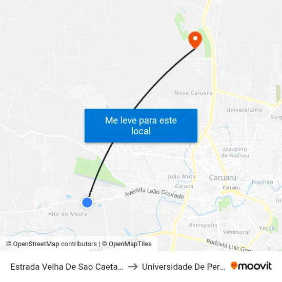 Estrada Velha De Sao Caetano Dist Indust, 1201 to Universidade De Pernambuco - UPE map